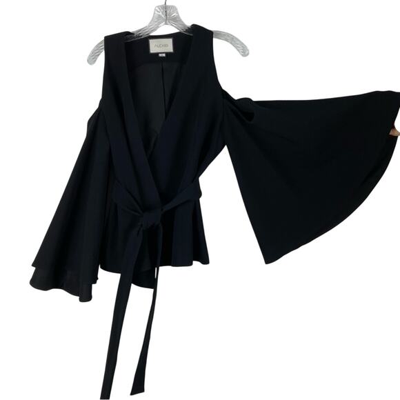 ALEXIS Blazer Jacket Kimono XL Black Wrap Tie Cut-Out Bell-Long-sleeve Lined - Picture 5 of 16